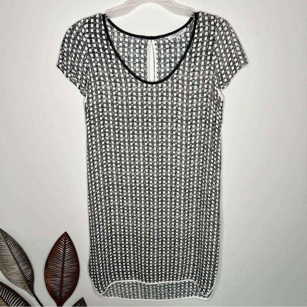 Waverly Grey Check‎ Black White Crewneck Hi Low Dress J4
